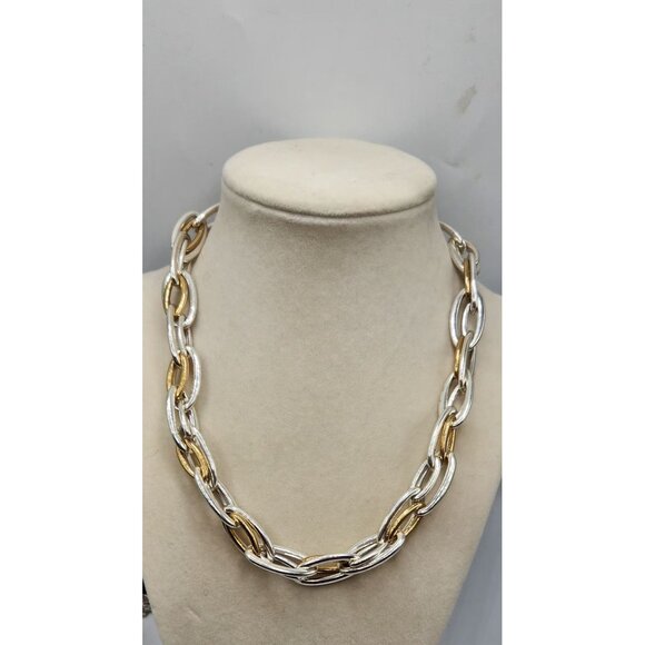 Vintage Two Tone Silver & Gold Tone Chain Necklace- Adjustable - Picture 4 of 4